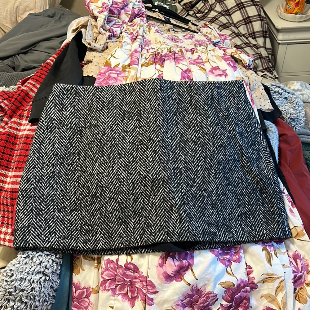 Black and White Herringbone Skirt